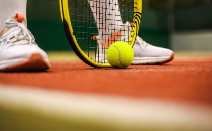 Player practicing focused processes during tennis training